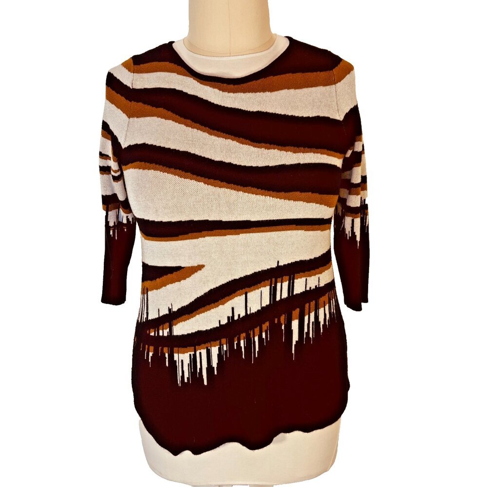 Ruby Rd. Sweater Womens L Abstract Zebra Print Earthtones 3/4 Sleeve